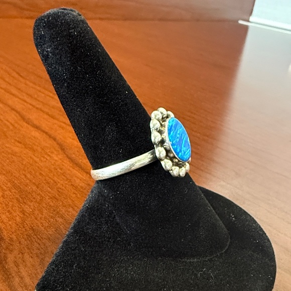 925 Sterling Silver Blue Opal Circle Ring – Ivonne New 925 Sterling Silver Sparkly Blue Opal Circle Ring - Adjustable